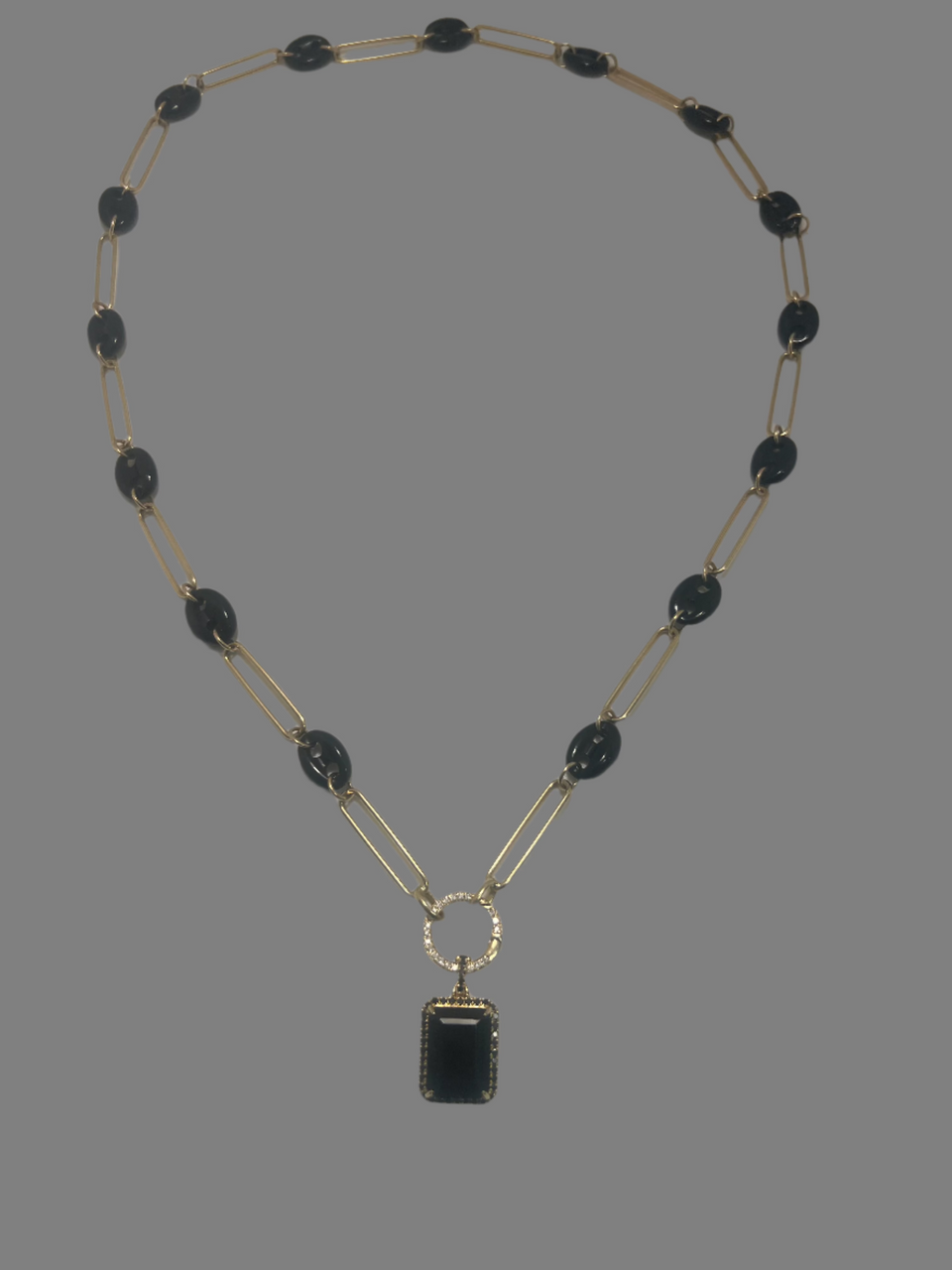 Black Onyx & 14 kt Gold Link Diamond Foundation Necklace