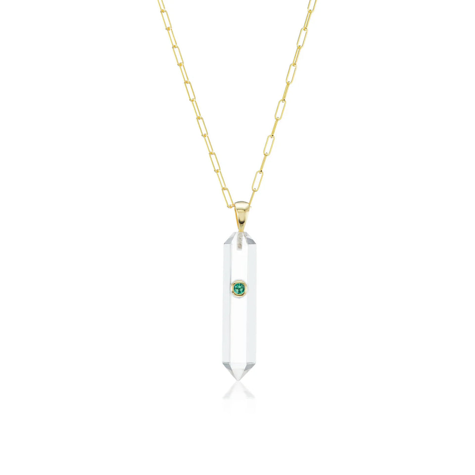 Power Crystal Mini Rock Crystal & Emerald Necklace