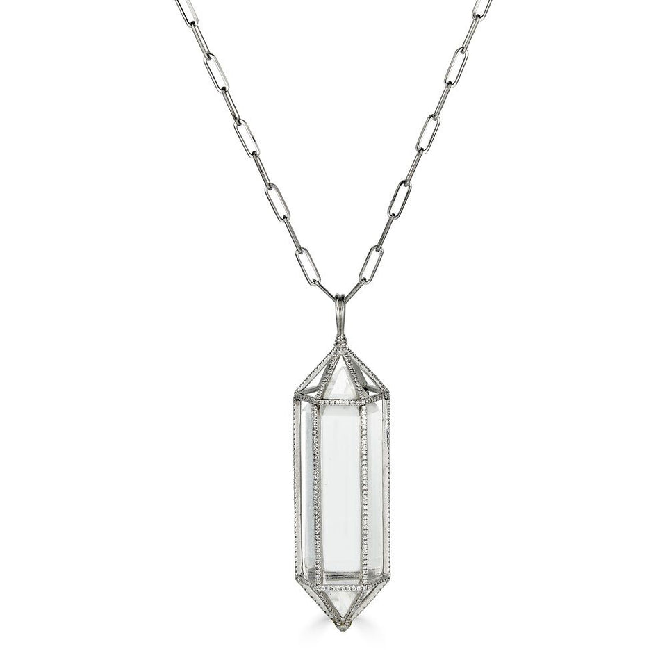 Diamond encrusted large power crystal cage necklace