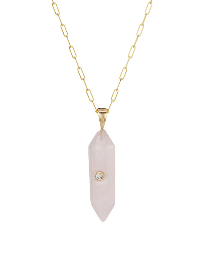 Rose Quartz Power Crystal Mini 1 point diamond necklace